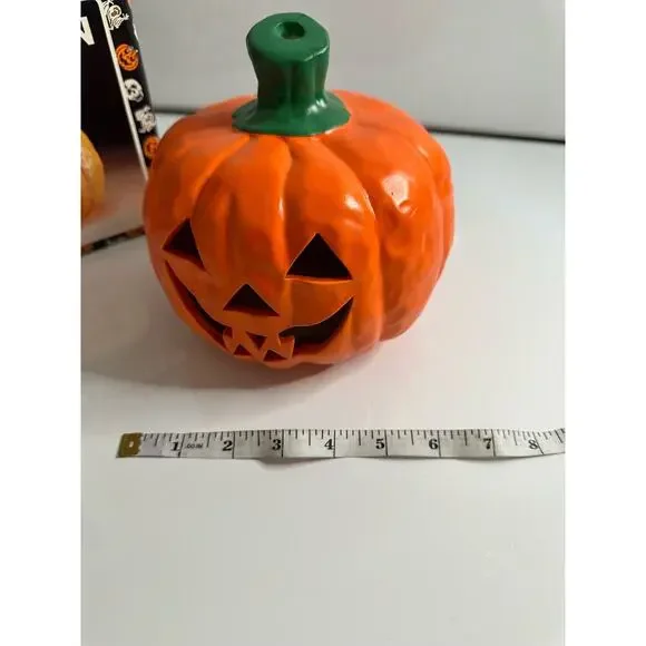 Vintage New Halloween Ceramic Pumpkin Jack O' Lantern smiley candle tealight - Picture 7 of 8